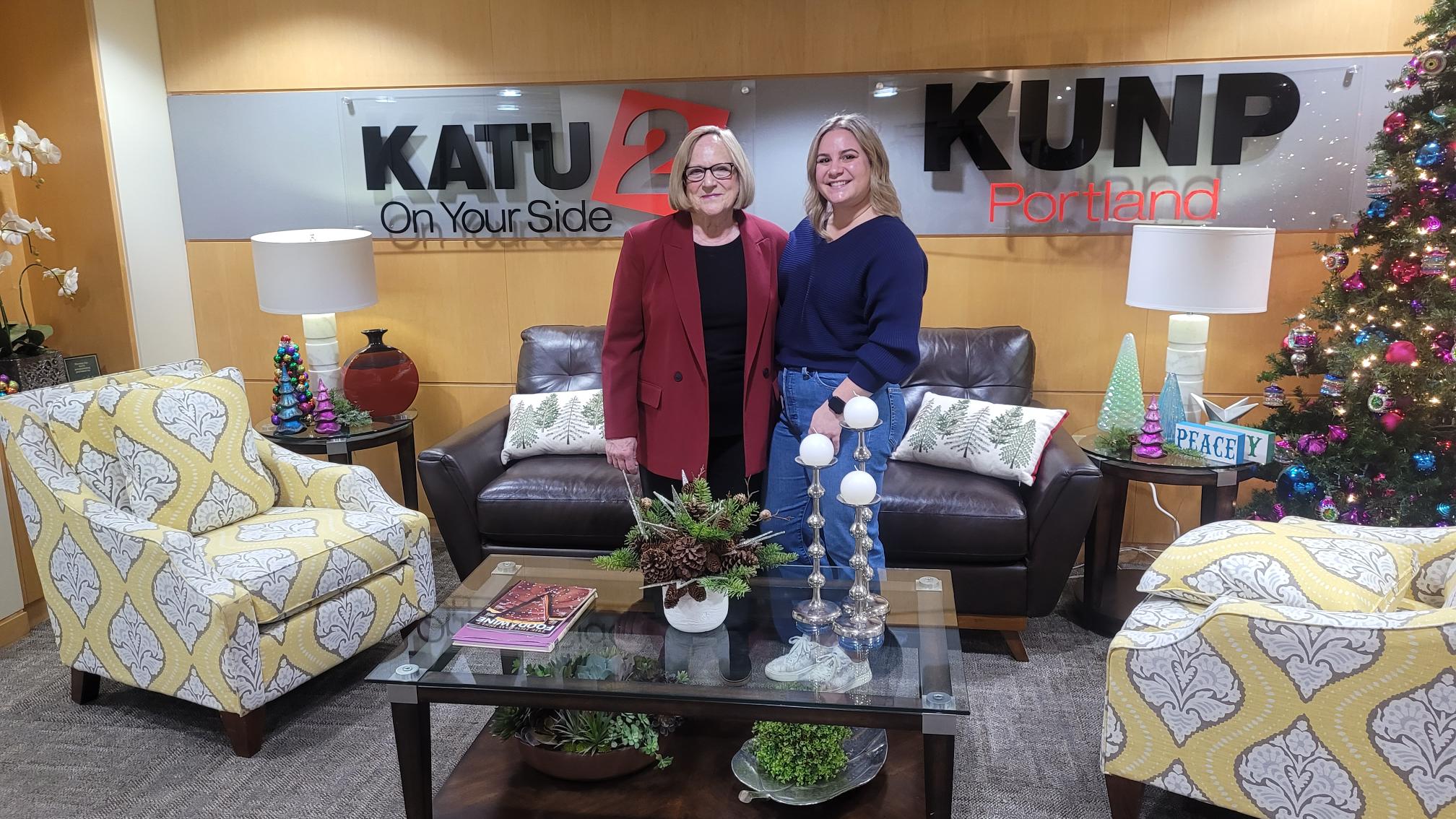 CEO Julie Ibrahim and Director of Youth Services Megan Soucy at KATU station